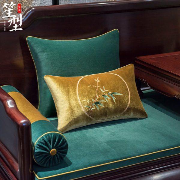 新中式红木沙发坐垫高档绒布罗汉床座垫五件套刺绣靠垫乳胶垫定制
