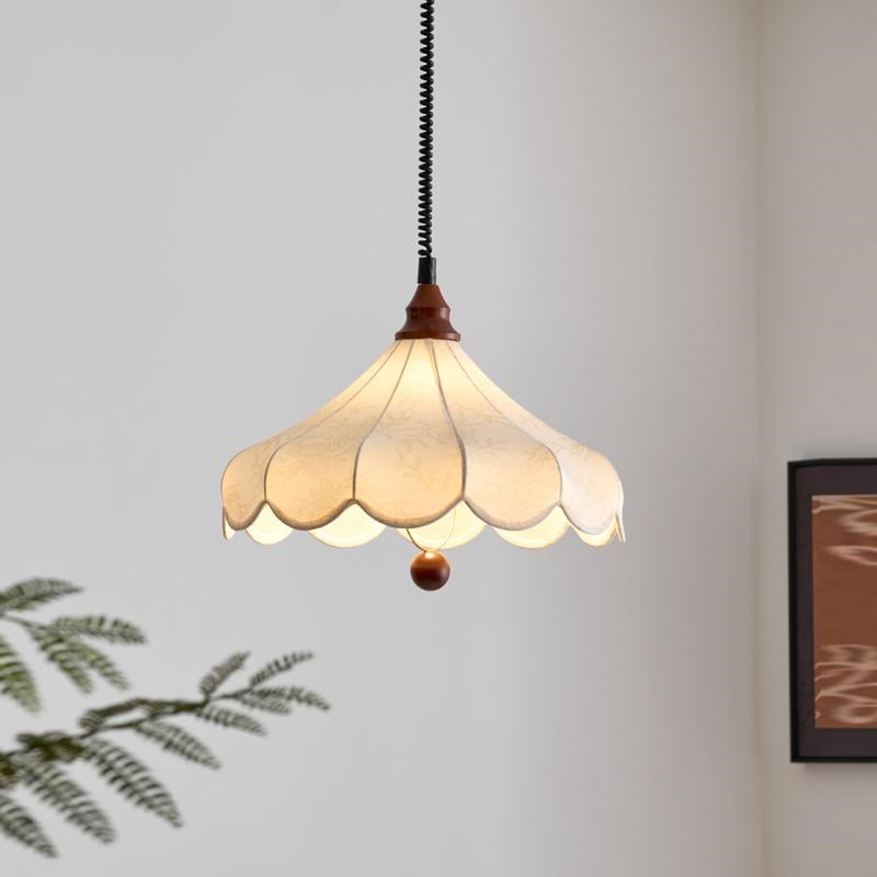 法式奶油风复g古餐厅灯吊灯餐桌中古岛台卧室布艺中古风伸缩灯新