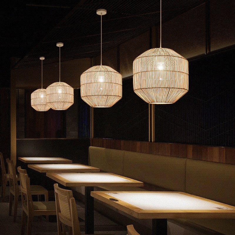 日式东南亚风格中式田园藤编吊灯餐厅咖啡厅茶楼书房Y客厅藤艺吊