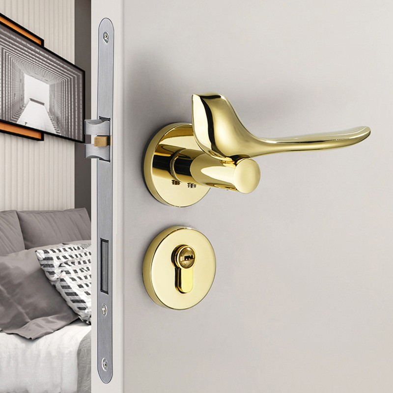 金色门锁室内卧室北欧磁吸静x音分体门锁房间门家用门把手锁具门