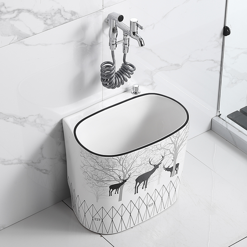 阳台陶瓷洗拖把槽池卫生间地盆大号拖布I池落地式家用小号墩布池