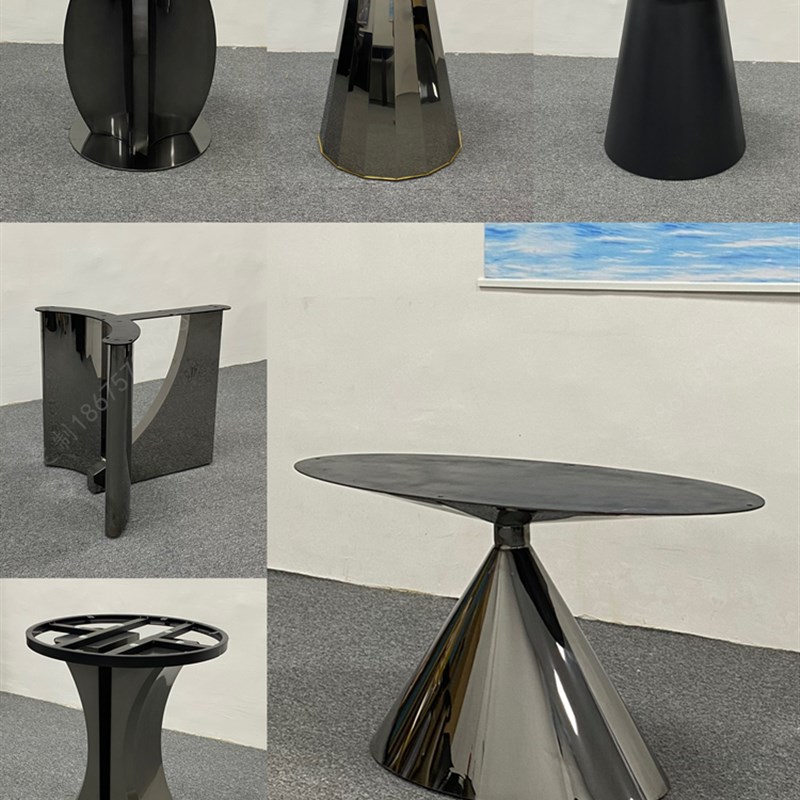 飞碟款不锈钢餐台脚大理石t支架异形长桌脚奢石底座岩板圆桌腿支