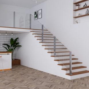 不锈钢楼梯立柱室内扶手家用阁楼栏杆围栏扶梯阳台玻璃护栏室外