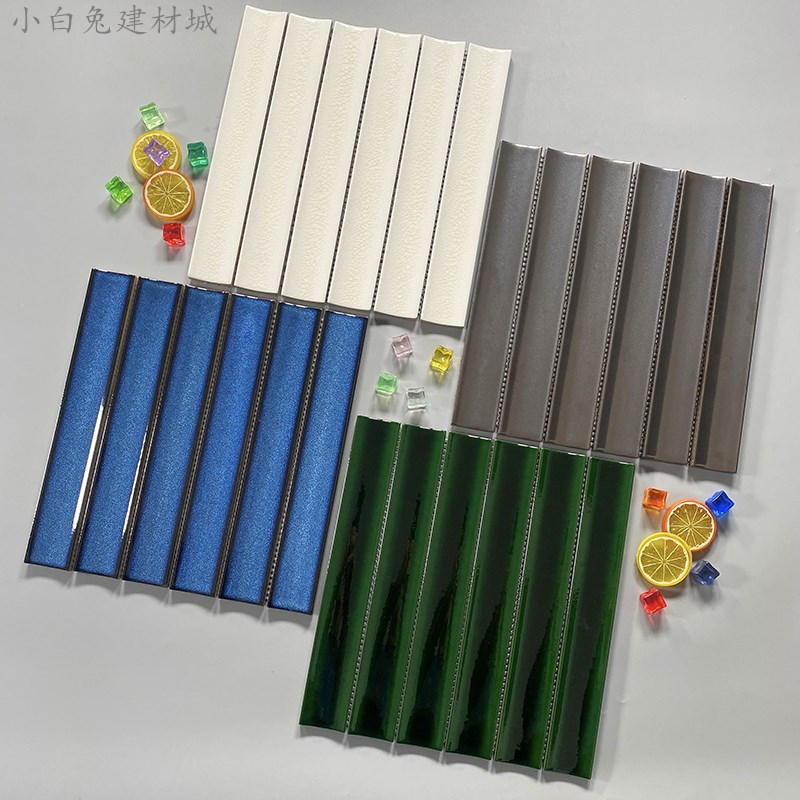 月牙面手工砖墨绿色弧形r砖奶白色餐厅吧台瓷砖浴室背景墙砖马赛