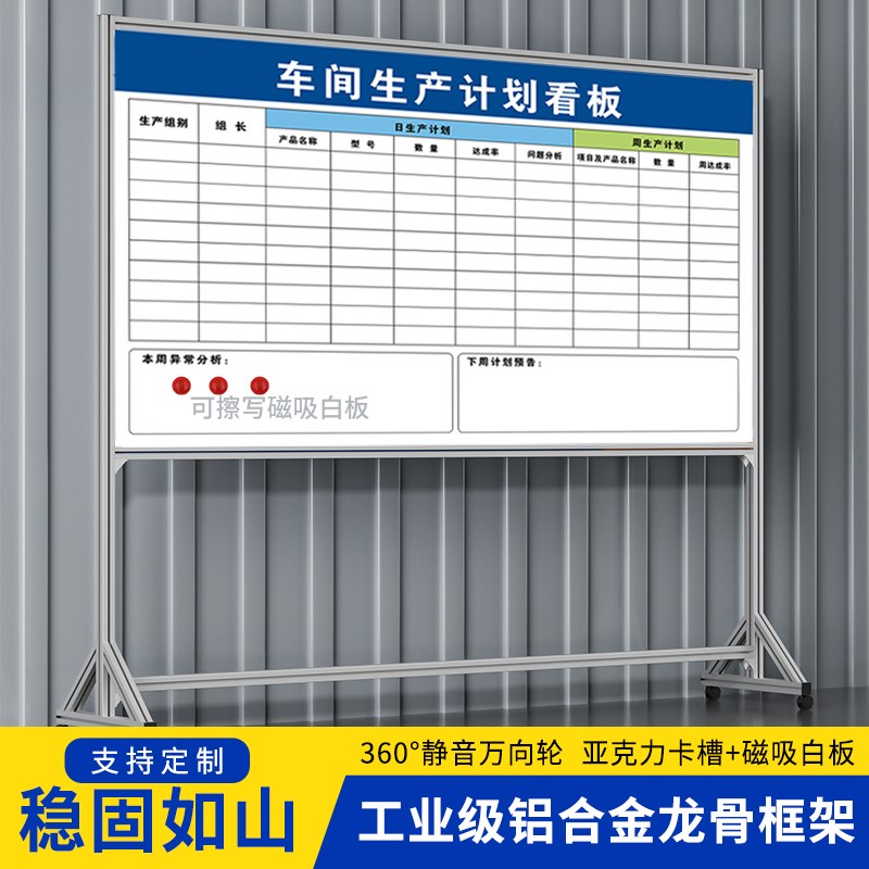 车间生产计划看板定制内容铝合金边框写字板磁板可擦写留言J书写