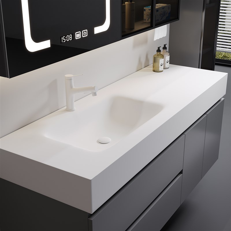 不锈钢浴室柜岩板热弯一体盆卫生间洗G漱台轻奢风洗脸洗手盆柜组