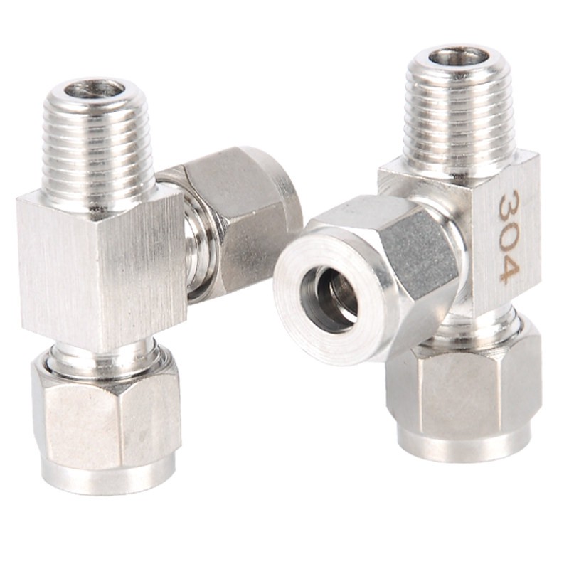304不锈钢侧边外螺纹边部T型三通w卡套转换接头ZG1/8 ZG1/4-6 8mm