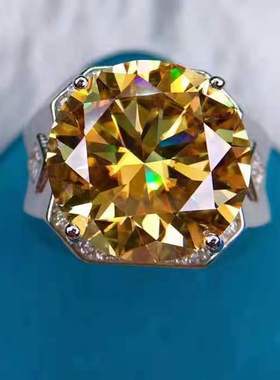 霸气男款金黄戒指黄尊贵黄莫桑八H心八箭切工主石10克拉