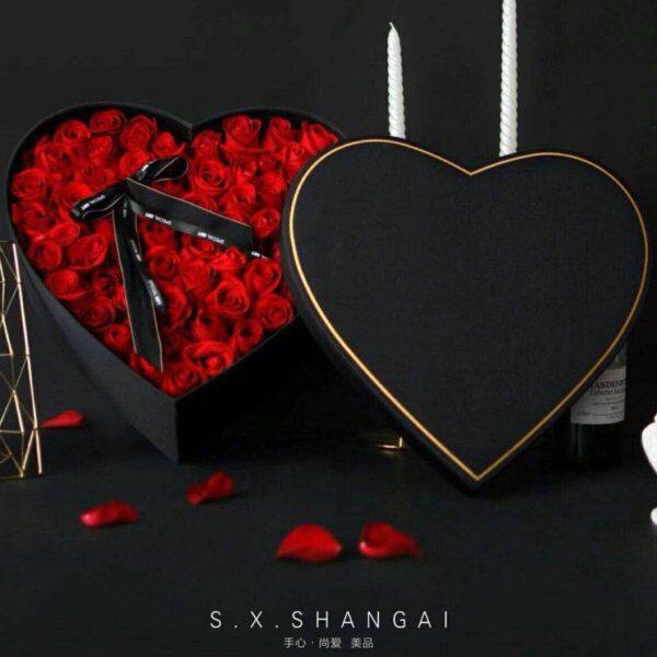 新款七夕花盒大号绸质花盒 心形爱心鲜花盒包装盒 情人节鲜花盒