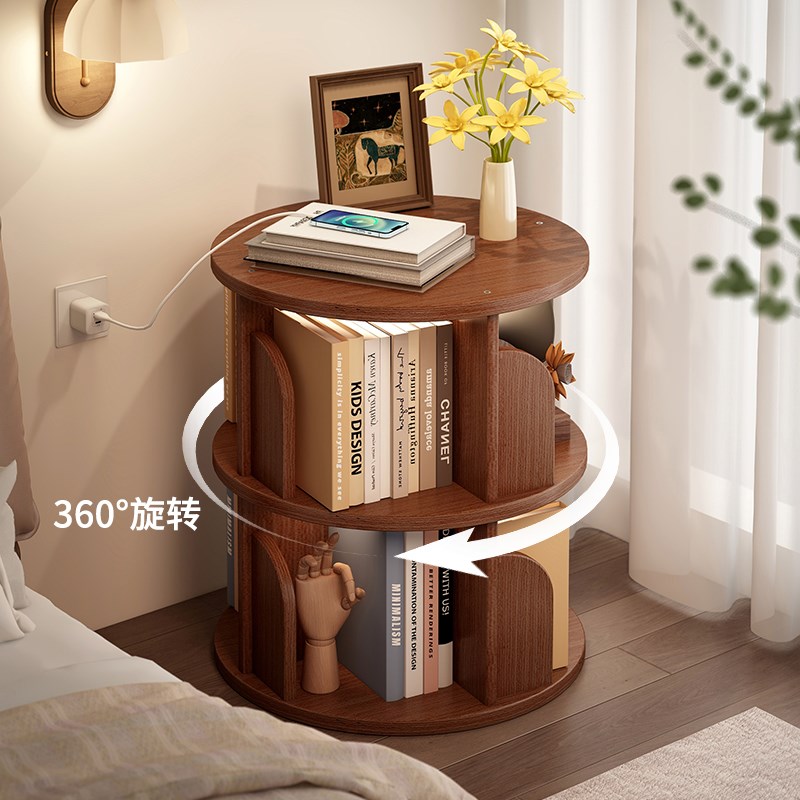 旋转书架床头柜置物架落地家用z卧室床边收纳柜子创意简约储物柜