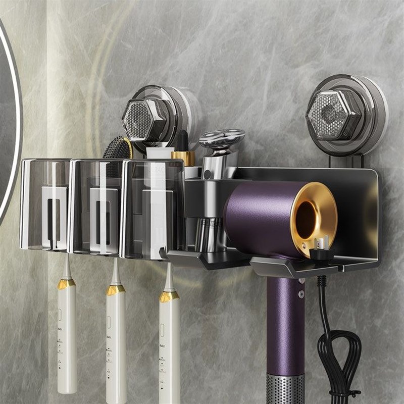家用吹风机支架卫l生间牙刷置物架子浴室吸盘免打孔壁挂牙杯挂架