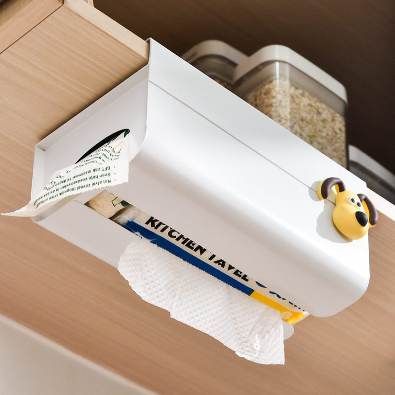 免打孔厨房纸巾盒倒挂吊柜家用餐巾纸收纳橱柜下抽纸悬.挂式置物