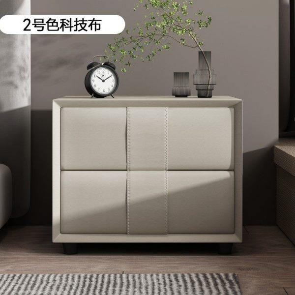 简约现代高端实木整装轻奢卧室床头柜公寓酒店家用科技布皮质双抽