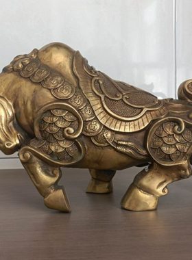 纯铜牛摆件福字钱串子牛铜摆设家居客厅店铺旺市牛工艺品中式礼品