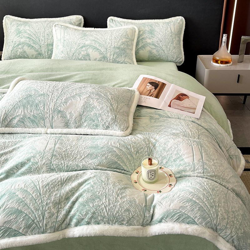 高档雕花绒床上四件套轻奢高级感牛奶绒床品加厚珊瑚绒面床单被套