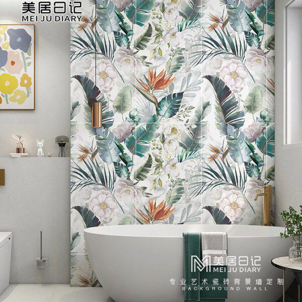 莫兰迪卫生间厨房阳台大花砖柔光花片墙砖奶油风瓷砖600x1200现货