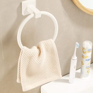 奶油白正方卫生间毛巾环浴室太空铝圆形窗帘毛巾挂环免打孔