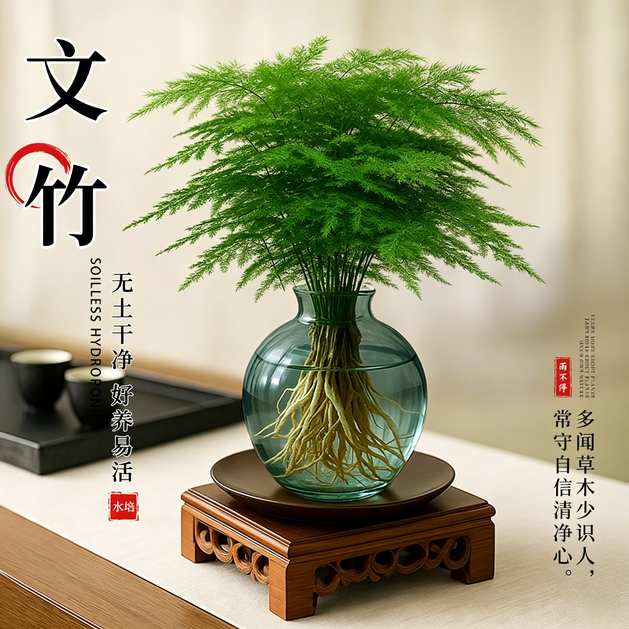 文竹盆栽室内水培植物办公室桌面绿植花卉小摆件净化空气懒人好养