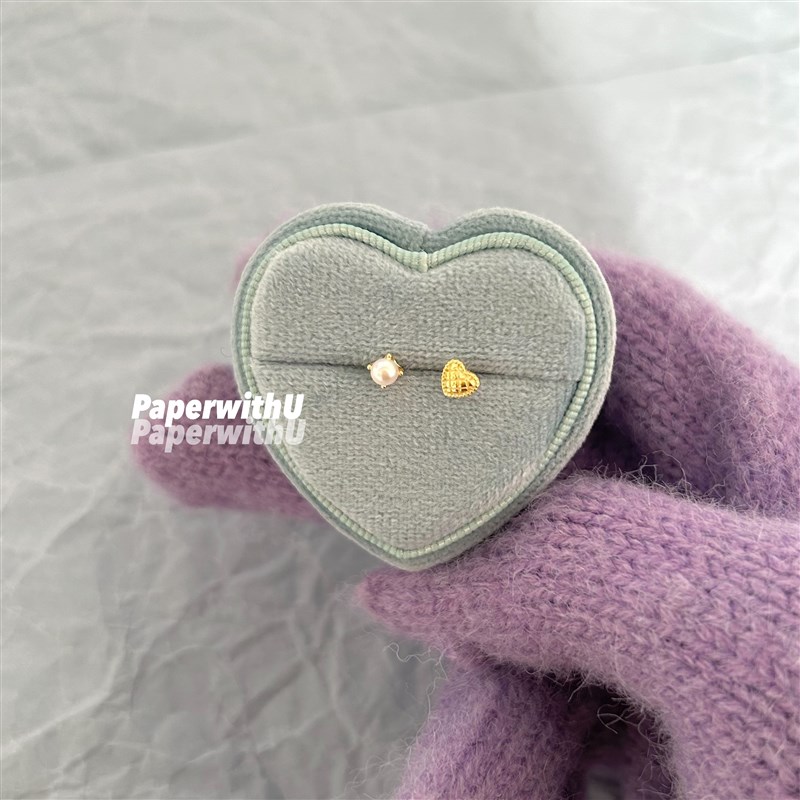 氣氛升溫~S925银镀金 不对称耳钉组合 爱心小珠子娇嗲Wmini耳骨钉