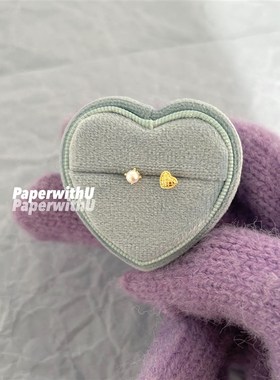 氣氛升溫~S925银镀金 不对称耳钉组合 爱心小珠子娇嗲Wmini耳骨钉