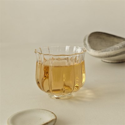 诺裔家 日式器 柴崎玻璃花苞曲波纹硝子耐热耐冷玻璃杯热茶杯酒杯