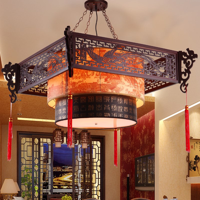 中式复古小吊灯客厅酒店仿古x灯茶楼包厢古典火锅店羊皮灯木艺国