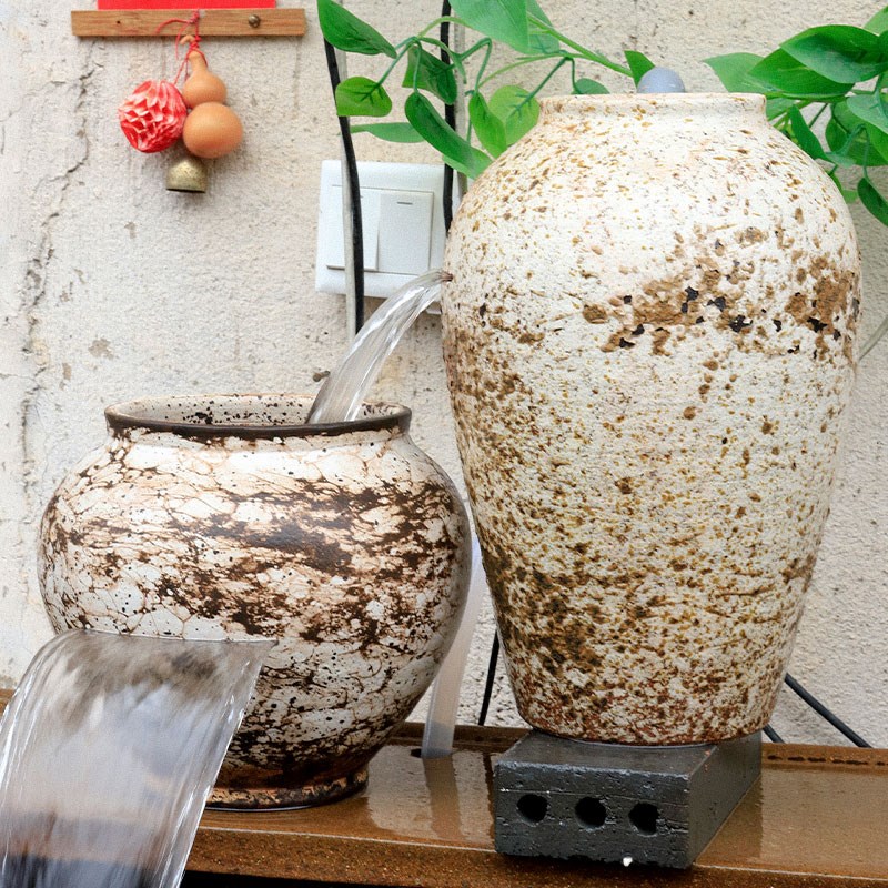 过滤器摆件鱼池流水陶罐瀑布全套造景生态古法鱼缸V复古循环水养