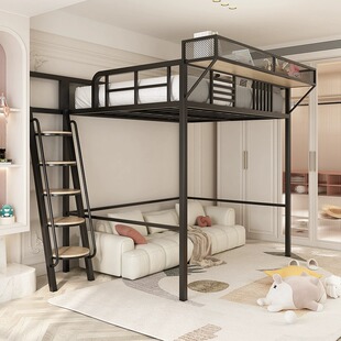 铁艺高架b床单上层上床下空省空间家用二楼悬空床阁楼床上铺高低