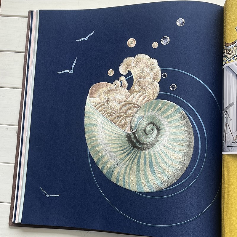 刺绣墙布海螺蜻h蜓蘑菇素色高精密壁布精灵别墅背景无缝全屋HBS81