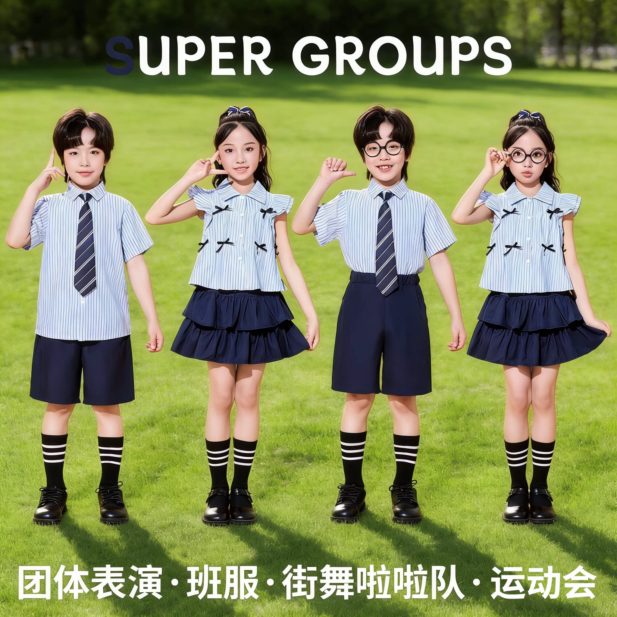 儿童合唱英伦条纹演出服