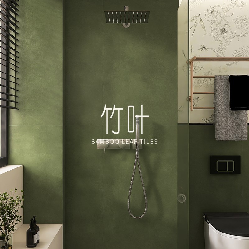 轻复古卫生间微水泥做旧绿色瓷砖浴室H洗手间背景花砖厨房阳台墙