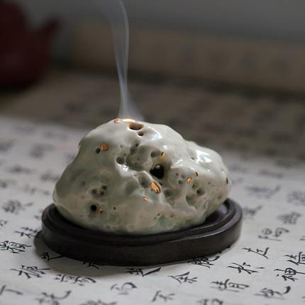 手工陶瓷太湖石香炉盘香云香假山摆件室内家用书房装饰文房塔香炉