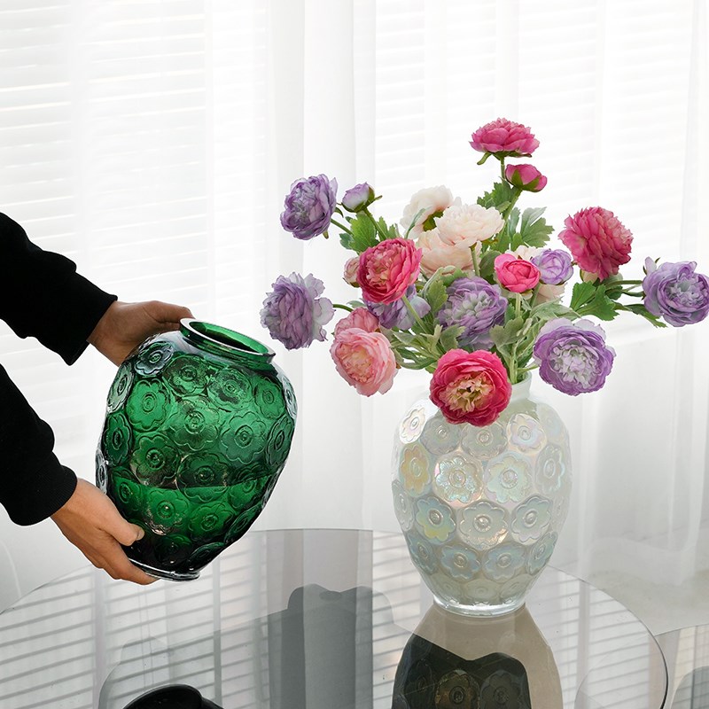 高级特大号e欧式轻奢复古浮雕玻璃花瓶摆件客厅插花水培鲜花干花