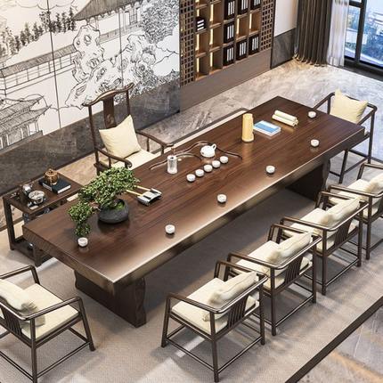 原木大板实木茶桌现代简约功夫茶台新中式禅意办公室泡茶桌椅组合