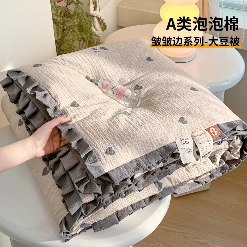 夏季泡泡棉夏凉被花边款四件套空C调被夏被被子全套一整套春秋被