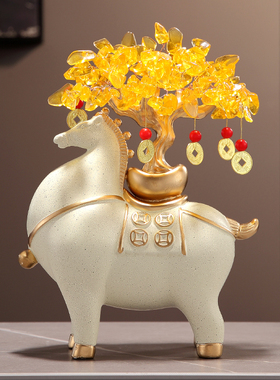 马到成功c马上有钱摆件发财树办公室客厅酒柜玄关高档装饰乔迁开