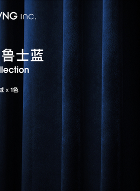 辑/59 蓝色轻奢丝绒窗帘纯色克莱因蓝天鹅绒遮R光窗帘客厅卧室绒