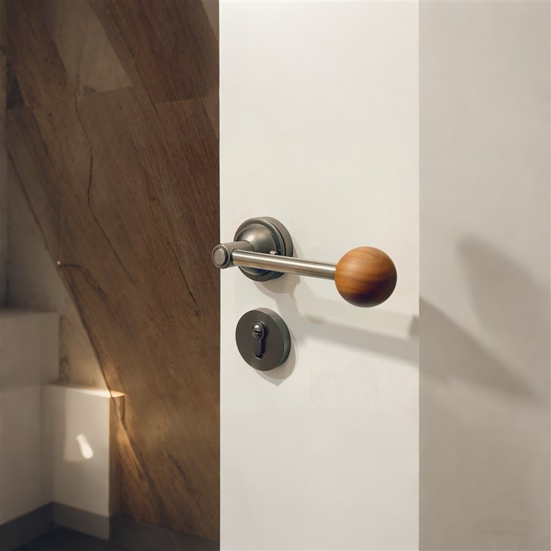 星动复古门锁胡桃木室内磁吸分体B原木静音门把手卧室中古房间门
