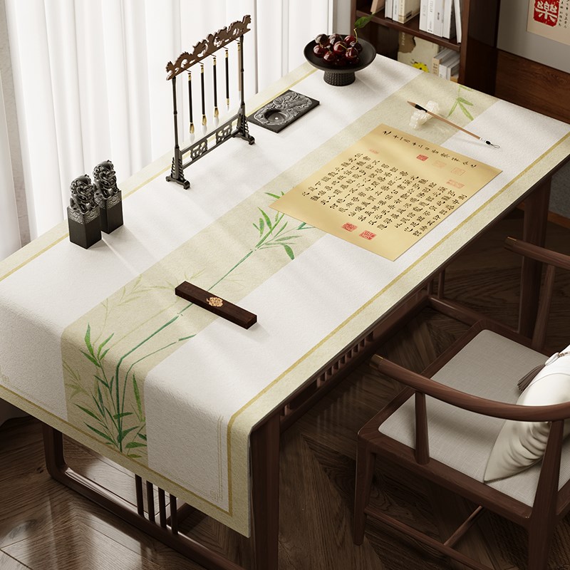 新中式羊毛毛毡桌布防水耐k磨台面保护垫子创意国潮书法毛毡垫文