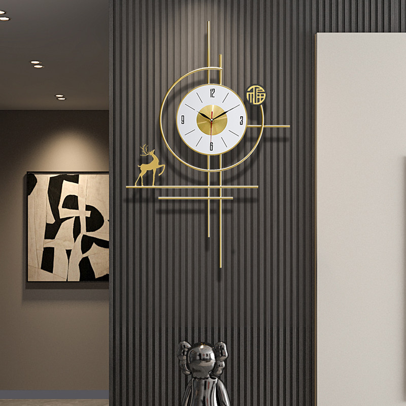 轻奢格栅挂钟时尚家用钟表s2023新款客厅格栅时钟现代简约个性挂