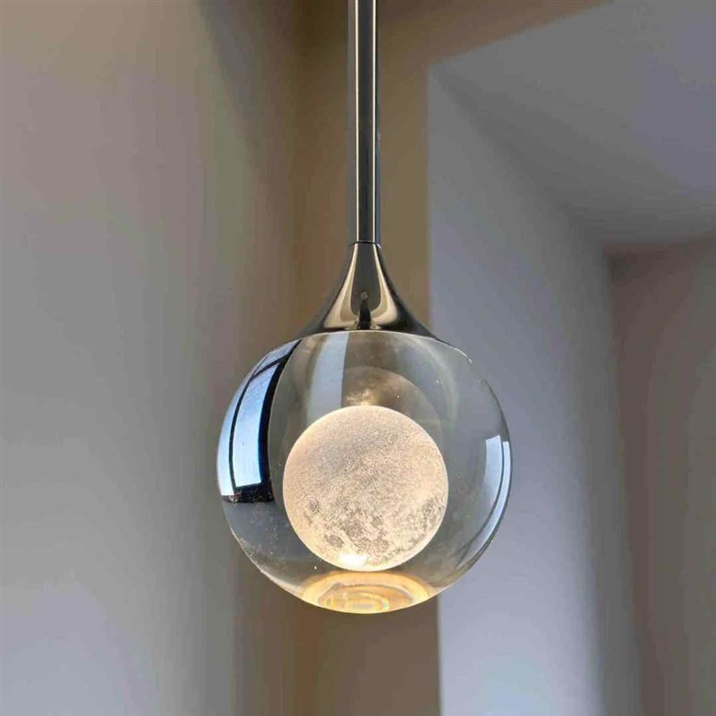 床头吊灯北欧卧室小月球充电灯创B意客厅氛围水晶吧台玄关柜吊线