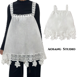 日韩ins甜美白色吊带女装法式蕾丝花边小个子连衣裙收腰显瘦短裙