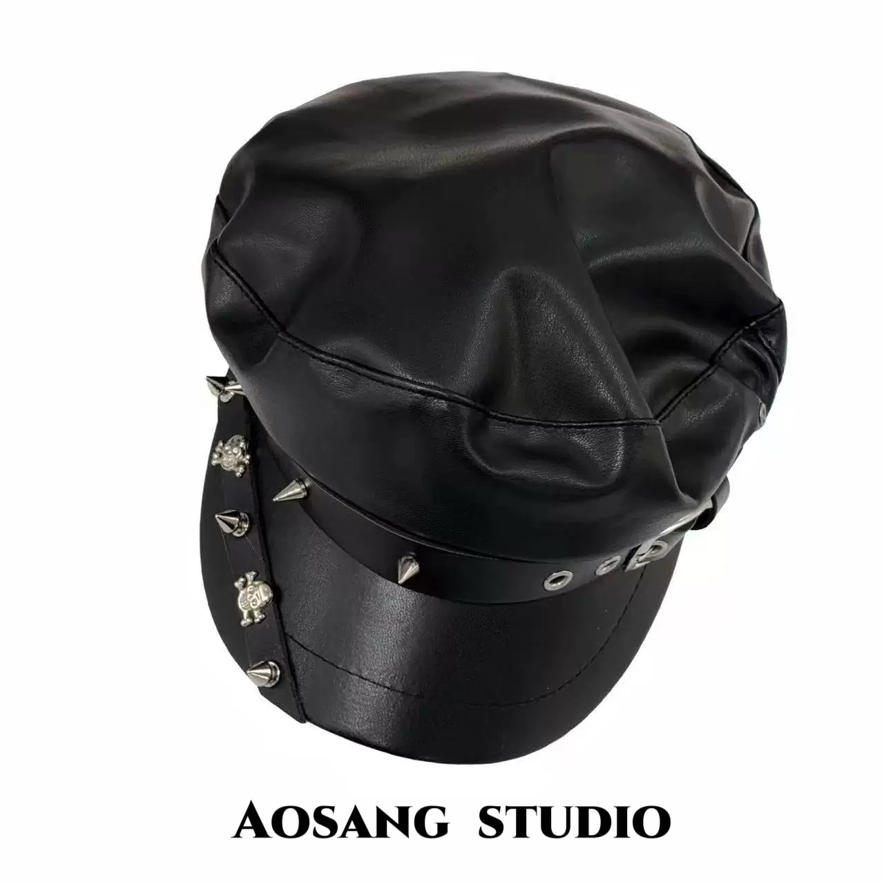 日系y2k亚文化朋克暗黑铆钉皮质贝雷帽画家帽休闲百搭帽子