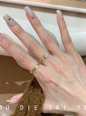 如蝶在野 五花排戒满钻镀金y女锆石花朵轻奢高级感精致百搭戒指