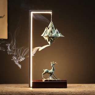 倒流香炉创意摆件高山流水鹤立南山现代中式陶瓷香薰炉家用装饰品