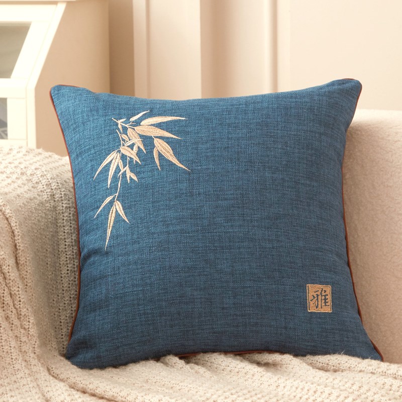 新中式抱枕靠垫客厅沙p发床头棉麻刺绣抱枕套不含芯办公室靠背靠