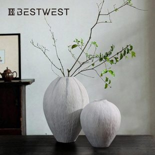 博西家居 白色陶瓷大肚哈密瓜花陶家居客厅级感新中式软装