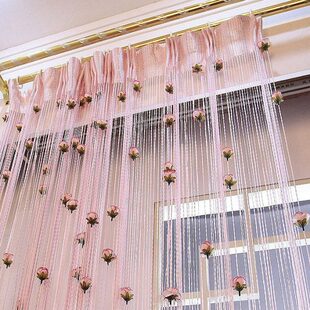 韩式玫瑰花线帘 伸缩杆门帘垂帘农家美容院帘子 挡帘隔断窗帘丝帘