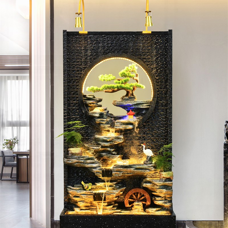 中式水幕墙假山流水墙喷泉循环水B落地别墅庭院客厅玄关摆件装饰