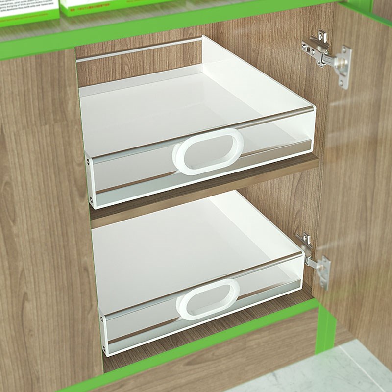 家用厨房橱柜滑轨j托盘抽屉PP塑料加不锈钢收纳盒分层整理储物拉